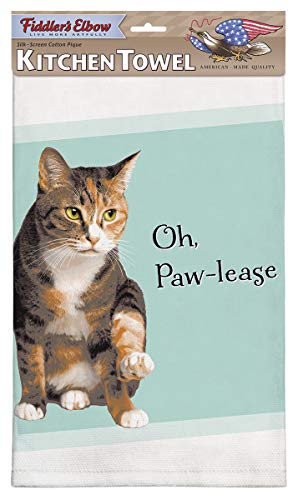 Fiddler's Elbow Oh, Paw-Lease Funny Cat Saying| Kitchen Towel with Hanging Loop | Cat Dish Towel