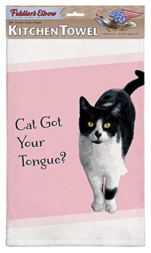 Fiddler's Elbow Cat Got Your Tongue Funny CatDish Towel | Kitchen Towel with Hanging Loop