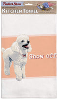 Fiddler's Elbow Show Off Poodle Kitchen Towel, 100% Cotton Dog Themed Towel, Eco-Friendly Dish Towel with Hanging Loop, Poodle Lover Gift