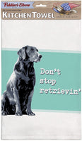 Fiddler's Elbow Don't Stop Retrievin' Black Lab Kitchen Towel, 100% Cotton Dog Themed Towel, Eco-Friendly Dish Towel with Hanging Loop