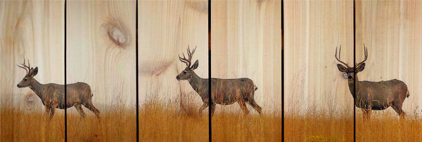 Deer Bucks Stags Wall Hanging Cedar Board Gizaun Art. Wood Art™ 33 by11